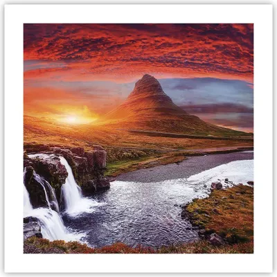 Produktbild von Poster - Poster ohne Rahmen - Kirkjufell Wasserfall Berg - 50x50 cm - Wand Bild - Wanddeko - Wandbilder - Kunstposter - Wandposter - Bilder - Kunstdruck - Wanddekoration - Wandbild - P2XAC50x50-4704