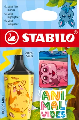 Obrázek produktu pro Zvýrazňovače STABILO – BOSS MINI Animal Vibes – balení po 3 kusech – růžová, žlutá, modrá