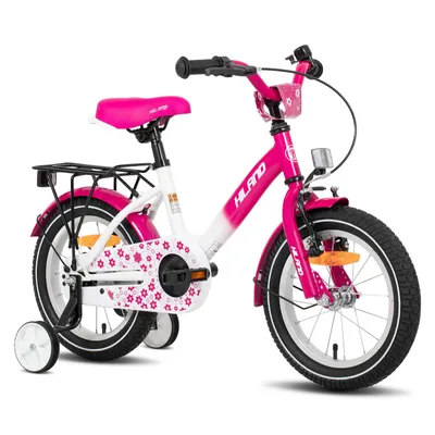 Produktbild von HILAND Starry 16 Zoll Kinderfahrrad für Mädchen ab 3 4 5 6 7 Jahren, mit Stützräder, Gepäckträger, Klingel, Handbremse und Rücktrittbremse, Rosa