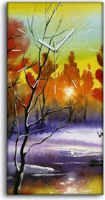 Produktbild von Wandbild Leinwand Bilder Wanduhr 30x60 Bild See im Wald Aquarell Landschaft - weiße Hände
