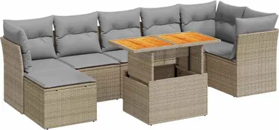 Produktbild von vidaXL 8-tlg. Garten-Sofagarnitur mit Kissen Beige Poly Rattan