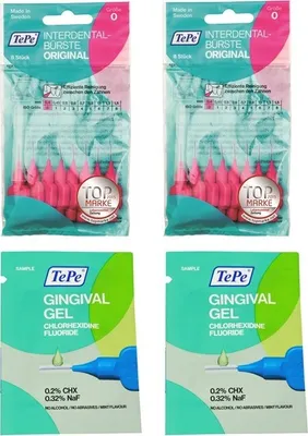 Produktbild von 2x TePe Original Interdentalbürsten - 0,4mm pink  + 2x 2ml Gingivalgel