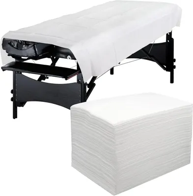 Productafbeelding van Verpakking van 200 wegwerp onderlagen voor massagebedden en massagestoelen, geschikt voor spa's, tattoostudio's, gemaakt van non-woven materiaal, afmetingen 80 x 180 cm (100-100 x 200 cm)