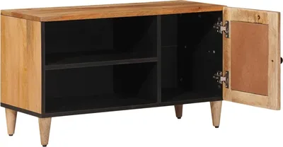 Image de Meuble TV avec rangement vidaXL, couleur naturelle, 80 x 33 x 46 cm, en bois massif de manguier