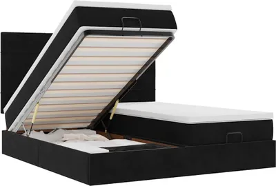 Image de vidaXL Ottoman-lit avec matelas & LEDs Noir 160x200 cm Velours
