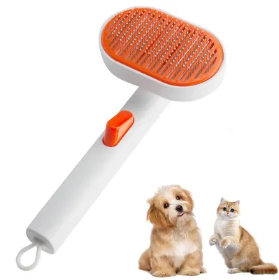 Productafbeelding van Hondenborstel voor katten met losmaakknop, zelfreinigende borstel voor vachtverzorging, geschikt voor zowel langharige als kortharige dieren, met massagefunctie