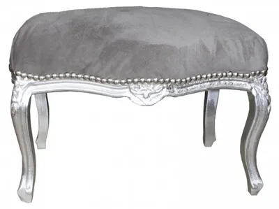 Produktbild von Casa Padrino Barock Sitzhocker Medium Grau / Silber - Antik Stil Möbel - 62 x 38 x H. 42 cm