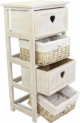 Produktbild von schmale Kommode aus Holz mit Schubladen & Körben, Vintage Telefontisch, Badregal, Flurkommode