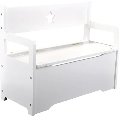 Produktbild von Bandits & Angels Spielzeugkiste aus Holz, Aufbewahrungsbank, weiß – 2-in-1-Sitzbank mit Aufbewahrungsfunktion – Sitzhöhe 24 cm – Maße 60 x 27 x 47 cm – Für Jungen und Mädchen – Kinderzimmermöbel