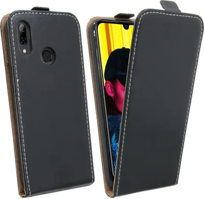 Two views of a black flip case for a Huawei P Smart 2019 phone, shown against a white background.