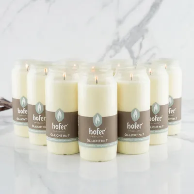 Immagine prodotto di HOFER Lumino a olio, lume votivo, candela votiva, durata di combustione ca. 7 giorni, bianco, 10 pz., Immagine generata dall'IA
