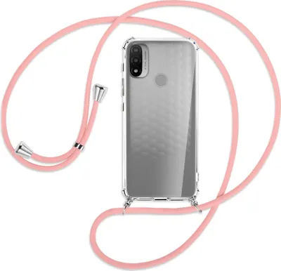 Produktbild von Handykette Backcover-Schutzhülle mit Band (Metall silberfarben) für Motorola Moto E20 (XT2155) - rosa