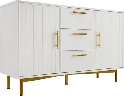 Produktbild von Stauraumschrank - Sideboard/Anrichte - 2 Türen, 3 Schubladen - Freistehend - Für Wohnzimmer - H 75 x B 120 x T 40 cm - Weiß
