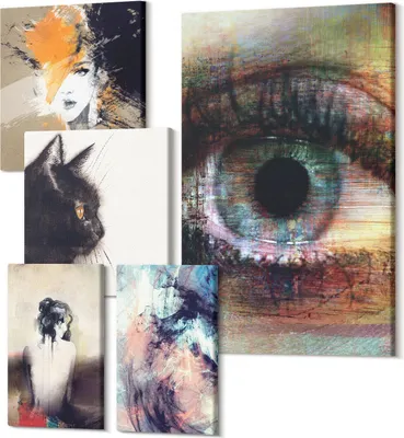 Produktbild von Wandbilder Leinwand 5-teilig –  – Polycanvas Kunstdruck – Moderne Bilder für Wohnzimmer & Schlafzimmer – Aufhängefertig – 2x 30x30 cm + 2x 20x30 cm + 1x 40x60 cm – Moderne Kunstporträts und Abstraktion im Set