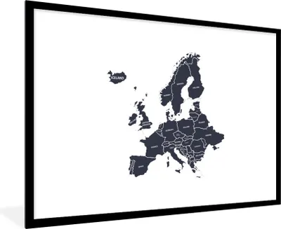 Produktbild von MuchoWow® MuchoWow® Gerahmtes Poster Karte - Europa - Blau 90x60 cm - Poster mit zchwarzem Bilderrahmen - Wanddekoration - Fotos