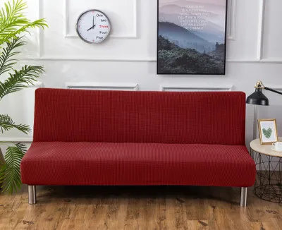 Produktbild von Sofa-Bezug, Stretch-Sofa-Bettbezug , Anti-Rutsch-Schutz für Couch ohne Armlehnen, Elasthan-Jacquard-Stoffbezug Futonbezug, rot