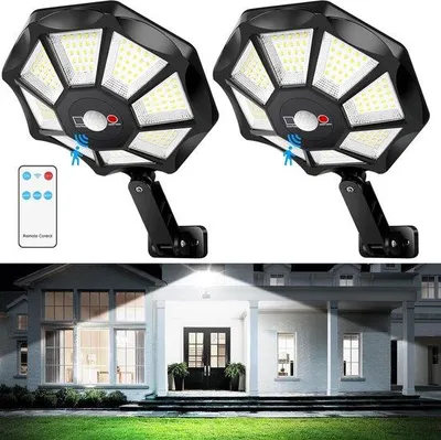 Immagine prodotto di Set da 2 faretti solari da 168 LED, 6500 K, con sensore di movimento e telecomando