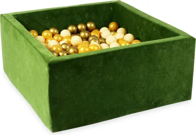Produktbild von Bällebad 90x90x40 Samtig weich Olive – Mit 400 Bällen / Beige, Gold, Altgold