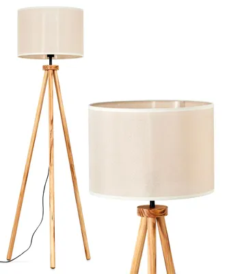 Produktbild von Schiavonea Stehlampe mit Holzfuß und Schirm aus Stoff