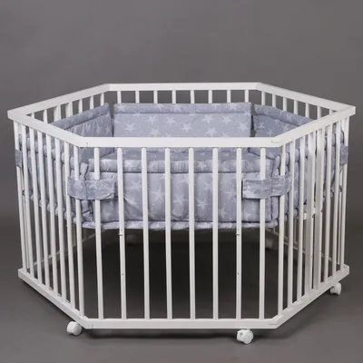 Produktbild von Laufgitter Laufstall 6-eckig Baby Krabbelgitter inkl. Stoffeinlage WEISS