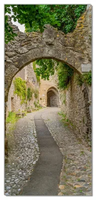 Produktbild von Wallario selbstklebende Türtapete 100 x 220 cm - Verwinkelte Gasse - Abwischbar, rückstandsfrei zu entfernen