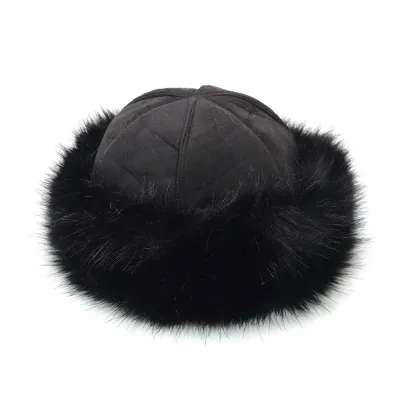 Produktbild von Frauen Hut verdicken flauschigen Kunstpelz reine Farbe kältebeständige Kappe Mode-Accessoires-Schwarz
