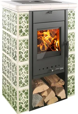 Produktbild von Kaminofen Haas & Sohn Tirol 343.15 Keramik grün-weiß 6 kW mit Holzfach