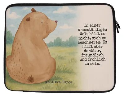 Produktbild von Mr. & Mrs. Panda Laptop Tasche Bär Schulterblick Design 33 x 42 cm - Weiß - Geschenk, Hülle, Motivation, Selbstachtung, Bären, Laptoptasche, Weltansicht, Teddy, Sleeve