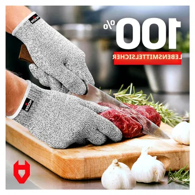 Produktbild von Schnittfeste Handschuhe mit Griffnoppen – Level 5 Schutz, lebensmittelecht. Größe: M, 1 Paar