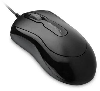 Produktbild von Kensington Mouse-in-a-Box EQ – Kabelgebundene optische Maus für Links- und Rechtshänder, 3 Tasten, USB, Schwarz