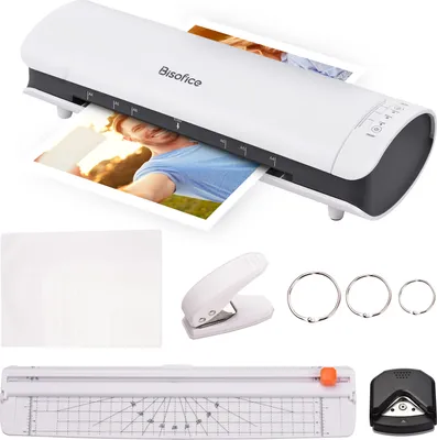 Obrázek produktu pro Bisofice SL988 Sada stolních laminovacích strojů velikosti A4 6IN1 Multifunkční laminování za tepla a za studena 2 válečkový systém 9 palců Max. Šířka Vhodné pro laminovací sáčky A4/A5/A6