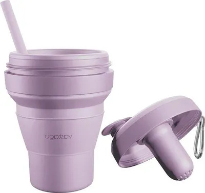 Produktbild von Famanu Faltbarer Reisebecher - 355 ml - Tragbare Tasse für Camping und Wandern - Wiederverwendbarer Becher mit Strohhalm und Sieb