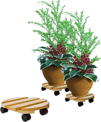 Produktbild von BigDean Pflanzenroller rund Buchenholz massives Holz 30 cm bis 120 Kg Rolluntersetzer