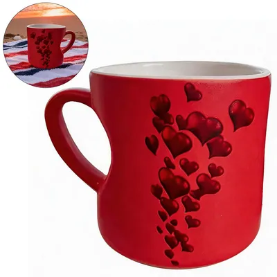 Produktbild von Herzform-Zaubertasse ,personalisierte Magic-Tasse mit Farbwechsel, Herzgriff, romantisch für Valentinstag, für Männer & Frauen (Rot)