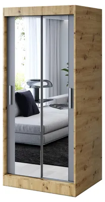 Produktbild von Kleiderschrank Artisan Eiche & Anthrazit Matt - 90x200cm - Schiebetürenschrank KARL - mit 2 Spiegeln - für Schlafzimmer & Garderobe