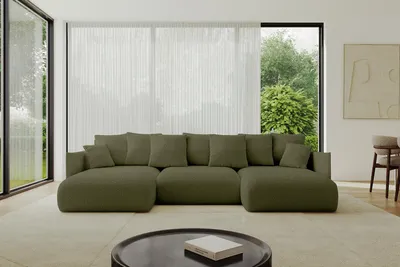 Produktbild von ALTDECOR Ecksofa in U-Form mit Schlaffunktion und Bettkasten - ONESK-U 317x177x72 cm Grün - Corner Sofa Bett Eckcouch Couch U-Form Schlafcouch Ausziehbar Wohnlandschaft Schlafsofa Cauchsofa