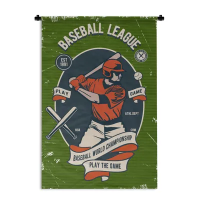 Obrázek produktu pro MuchoWow® Tapiserie Věšení na zeď Baseball - Pálka - Vintage 120x180 Tapiserie dekorace Nástěnná šála