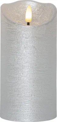 Zdjęcie produktu dla Świeca LED z prawdziwego wosku Płomień Rustykalny Baterie Timer srebrny H 15cm Ø 7,5cm