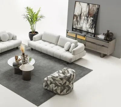 Image de Ensemble de salon moderne 5 pièces, 4 places, fauteuils, tables, console