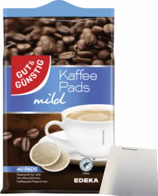 Produktbild von Gut & Günstig Kaffeepads Mild 40er (280g Packung) + usy Block