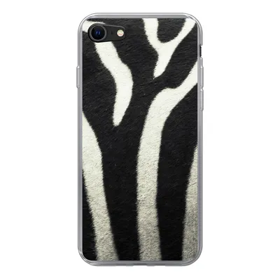 A close-up view of a phone case with a zebra pattern.