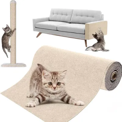 Produktbild von Katzen Kratzmatte Selbstklebend , 100 x 30 cm, Kratzschutz für Sofa und Wände, Katzenteppich für Möbel (Cremeweiß, 100X30 cm)
