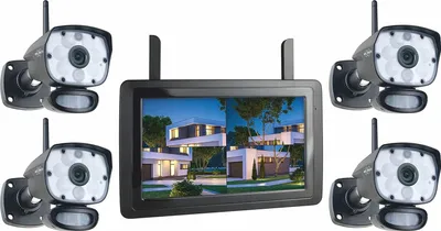 Produktbild von Überwachungskamera Komplettset 4 Kameras + 9Zoll Monitor, Handy Überwachungs App
