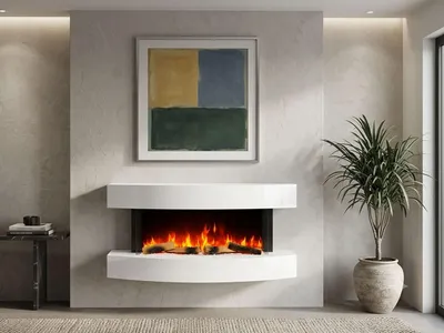 Immagine prodotto di Stufa elettrica da parete, 121 cm, bianca - 2000W, effetto fiamma LED 3D - Riscaldamento elegante e intelligente