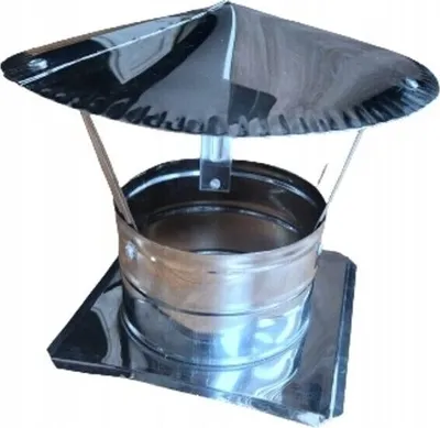 A stainless steel chimney cap with a base plate.