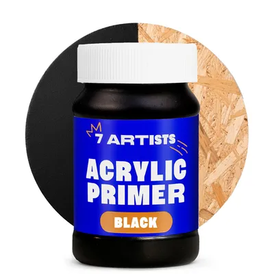 Produktbild von 7 Artists Acryl Grundierung 100 ml – Gesso Schwarz für Leinwand, Holz, Papier, Stein – Universale Grundierfarbe für Acrylfarben & Künstlerbe