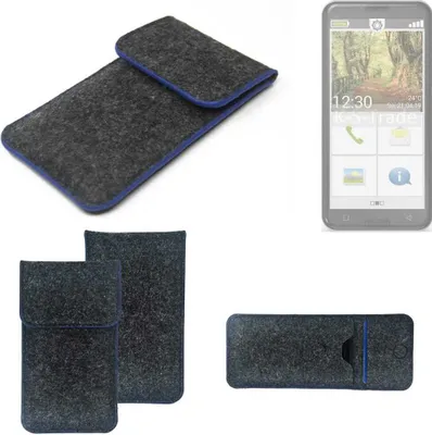 Produktbild von K-S-Trade Handy-Hülle Schutz-Hülle kompatibel mit Emporia Smart.3 Filztasche Pouch Tasche Case Sleeve Filzhülle dunkelgrau, blauer Rand