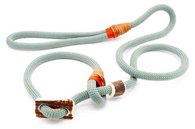 Produktbild von Retriever-Leine/Moxonleine Elegant-Style | handgefertigte Hundeleine aus Tau mit Halsbandfunktion & Horn-Stopper | 10mm – kraftvoll, stilvoll & komfortabel | Training, Alltag & Spaziergang