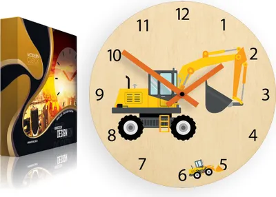 A clock with an excavator design and a box of a clock.