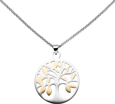 Produktbild von JOBO Collier Kette mit Anhänger Lebensbaum" Edelstahl bicolor 46 cm verkürzbar"